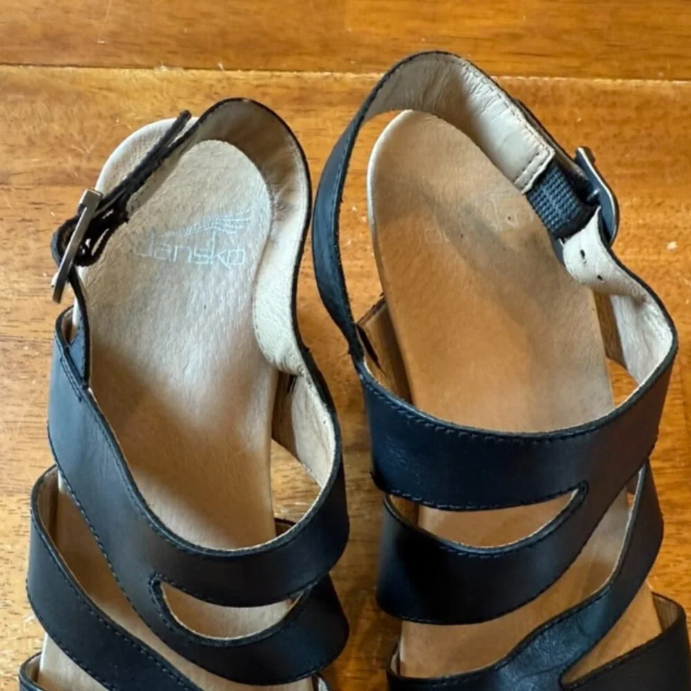 Dansko Black Leather Cutout Slingback Sandals